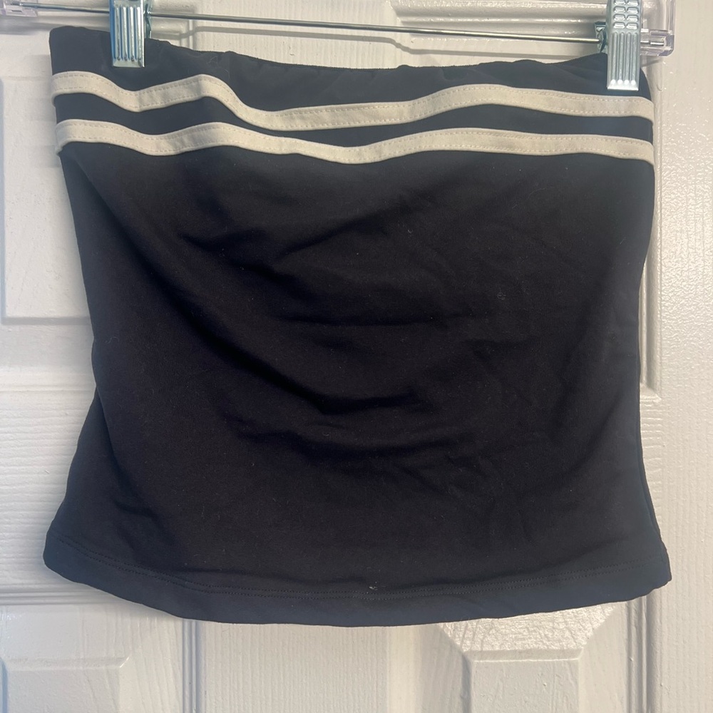 White Fox Boutique Black Tube Top with White Stripes
